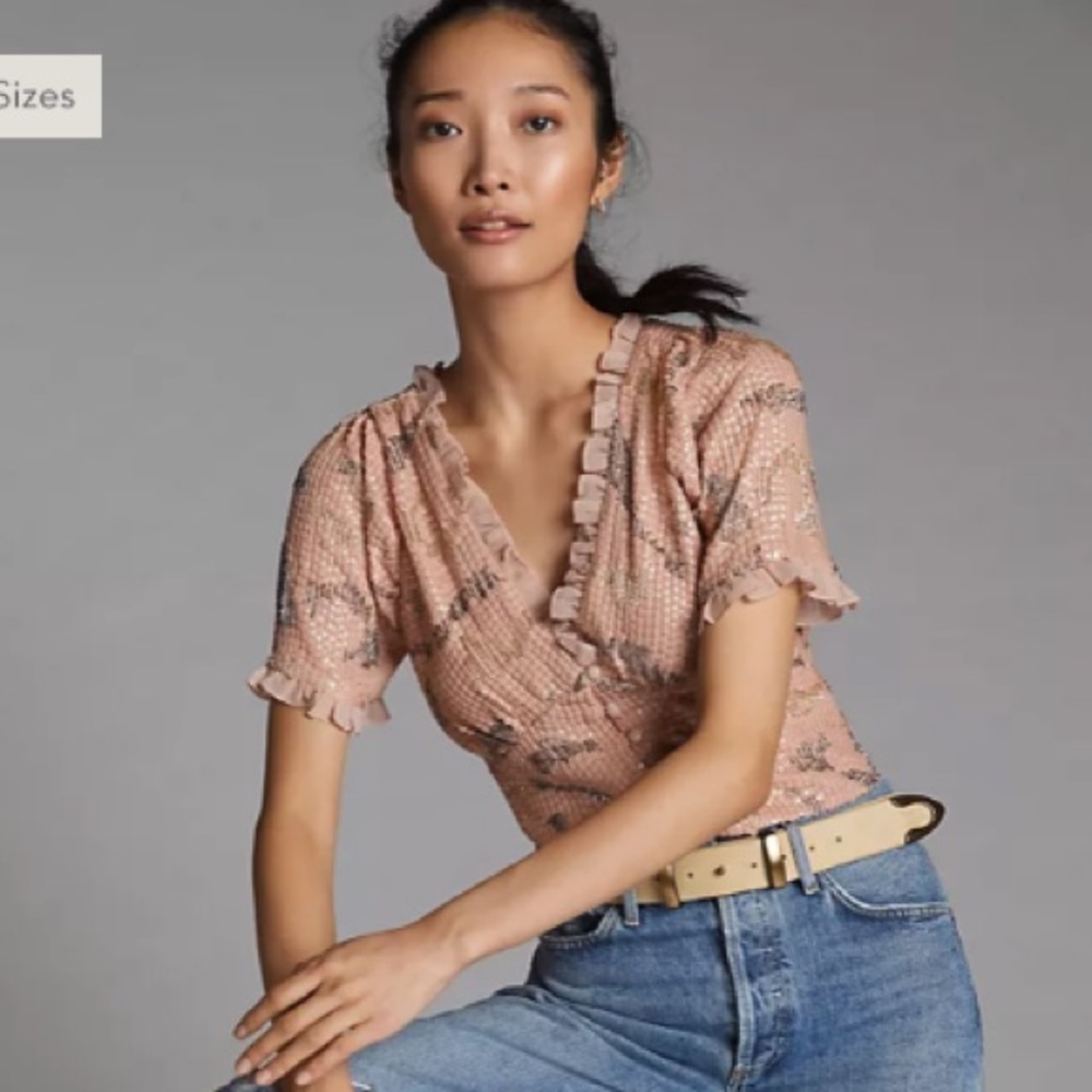Anthropologie Pink Ruffle Blouse